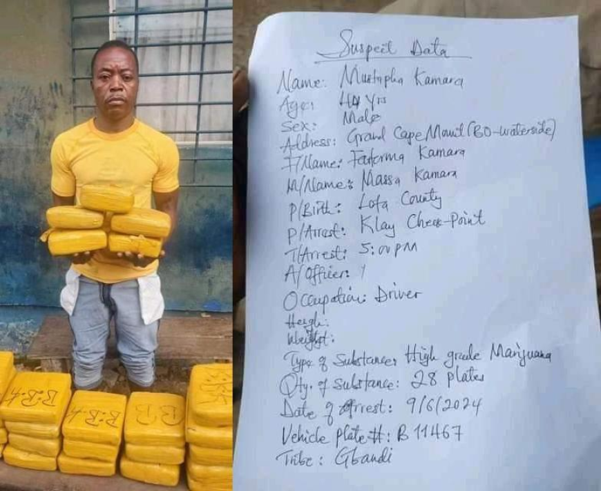 LDEA Bomi detachment arrests commercial driver with huge  drugs value over 399,000 Liberia dollars.