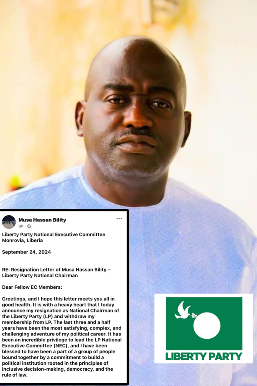 Musa Bility Steps Down as Liberty Party Chairman After Over Three Years of Leadership